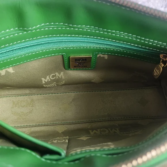 MCM Vibrant Emerald Green Mini Bag with Gold Accents - Picture 7 of 9